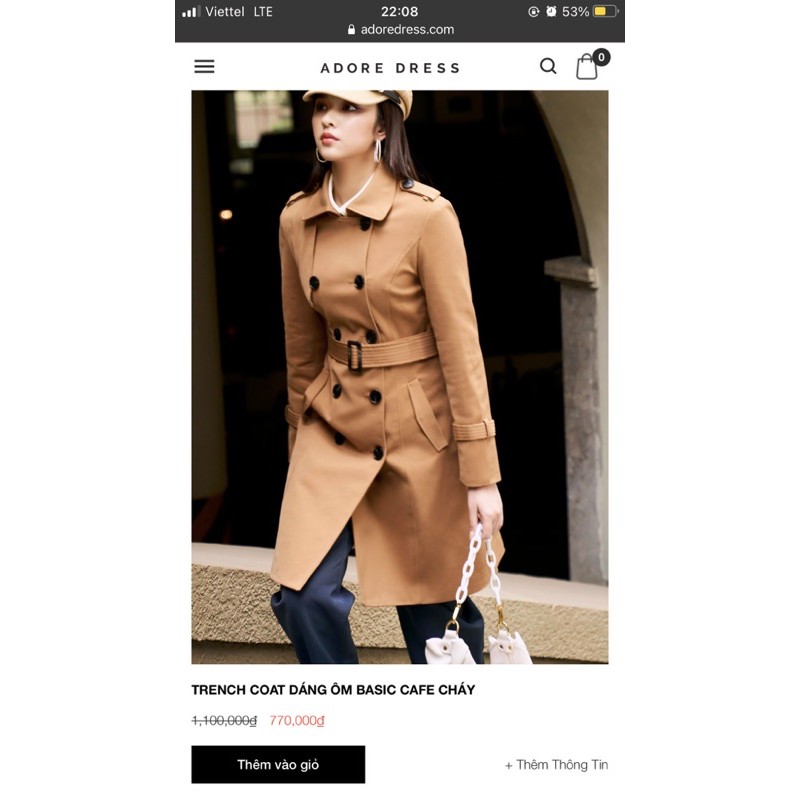 Áo khoác trend coat màu cafe cháy ADORE DRESS