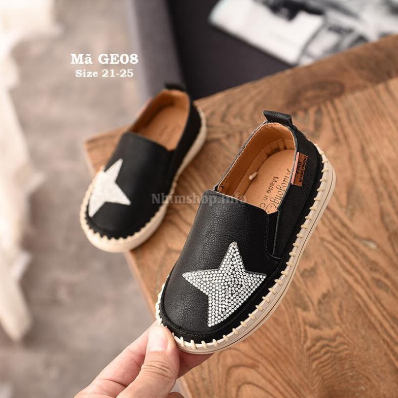 Giày lười bé gái 1 - 5 tuổi da mềm màu đen sang chảnh GE08