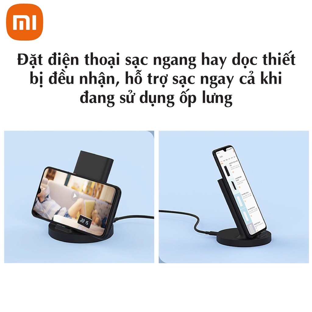 Đế sạc không dây Xiaomi WPC02ZM 20W cực nhanh, chuẩn Qi siêu an toàn, tương thích nhiều thiết bị, sạc xuyên ốp
