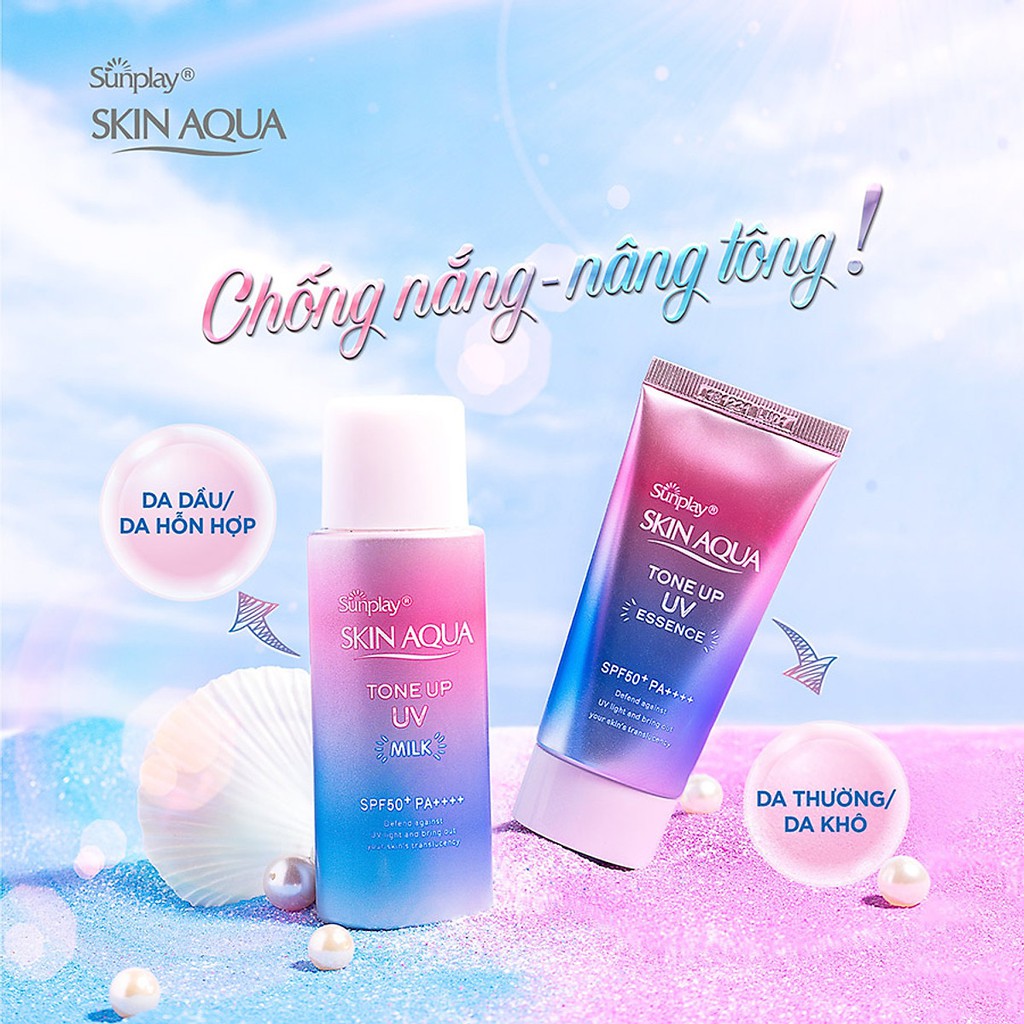 Chống Nắng Nâng Tông Sunplay Aqua Tone Up UV Essence SPF 50+ PA+++ 50g - Cho Da Thường, Khô