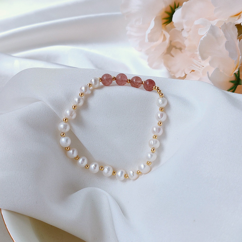 Vòng đeo tay Nữ Dây đàn hồi Làm bằng tay Cổ điển Thiếu nữ Màu dâu Cá Tính ins Thiết kế ban đầu VT-107