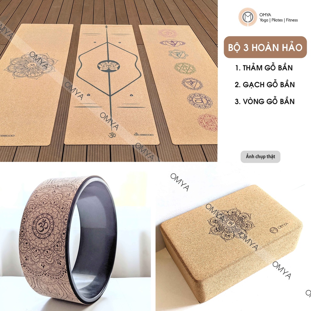 Gạch Tập Yoga Gỗ Bần Tự Nhiên Cork In Hoa Mandala, block gỗ sồi