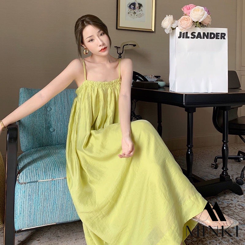 VÁY HAI DÂY LỤA XẾP LY NGỰC - CHẤT LIỆU CAO CẤP - MÀU XANH CỐM