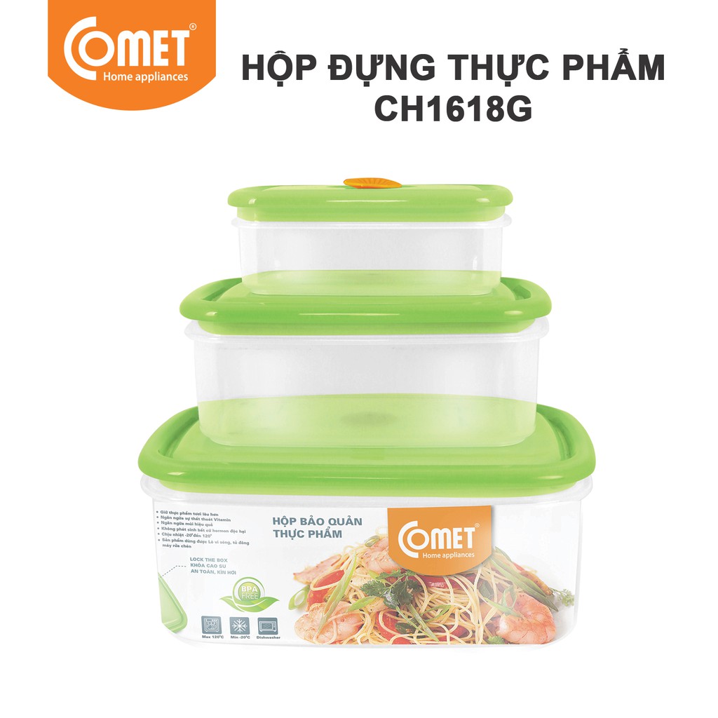 Bộ 3 hộp đựng thực phẩm nhựa chữ nhật COMET - CH16-18