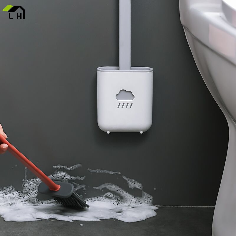 Cọ vệ sinh toilet bồn cầu, nhà tắm hình đám mây bằng silicon cao cấp kèm hộp treo tường chắc chắn（LO88）