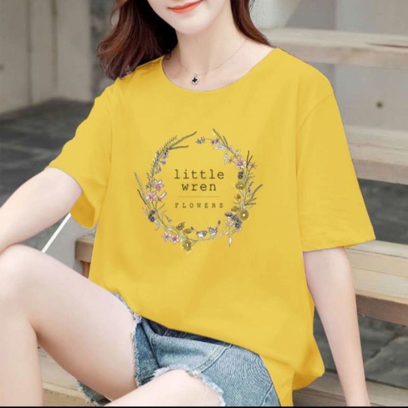 Áo thun nữ màu vàng tay ngắn in họa tiết hoa vòng -mẫu mới Quảng  Châu 2021