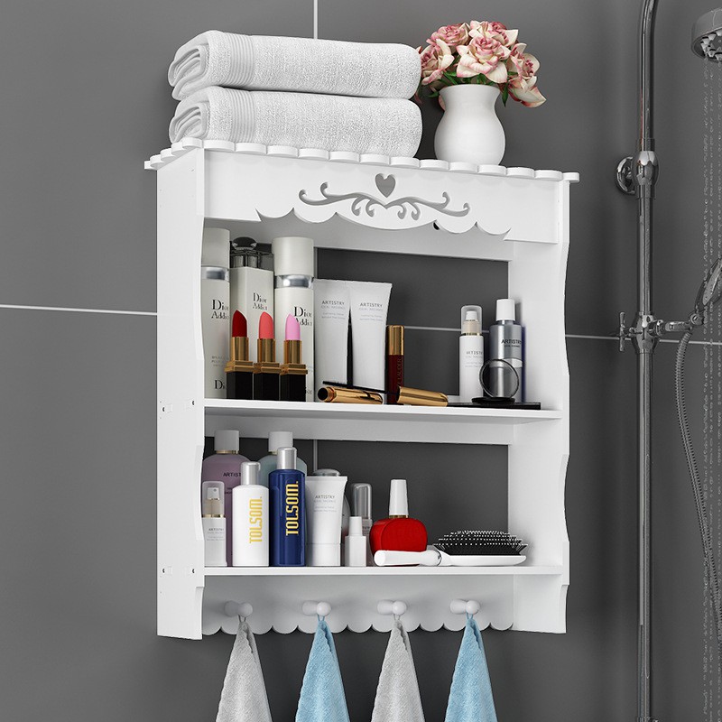 Kệ đựng mỹ phẩm trang trí phòng tắm kệ treo tường để đồ nhà tắm bằng gỗ nhựa chịu nước kèm đầy đủ phụ kiện treo