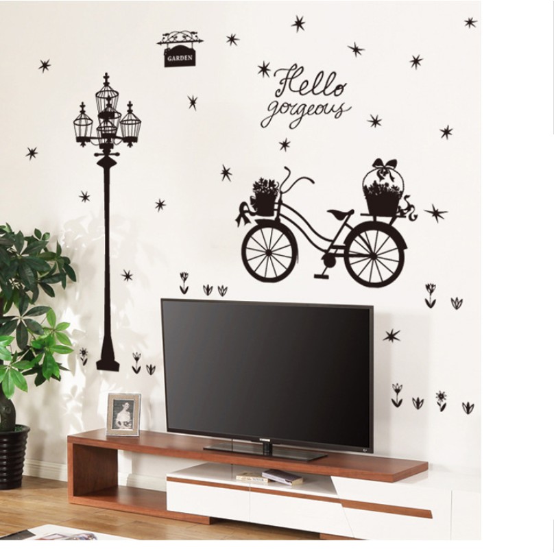 Decal Dán Tường Hình Xe Đạp - Trang Trí Decor Phòng Ngủ, Phòng Khách - Min STORE