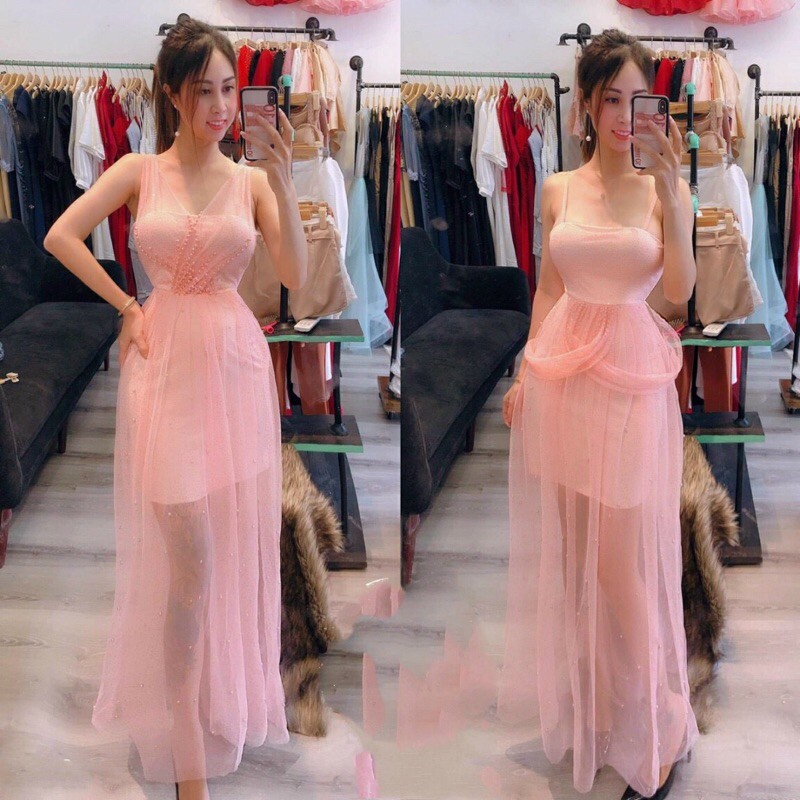 đầm maxi kết cườm 2in 1