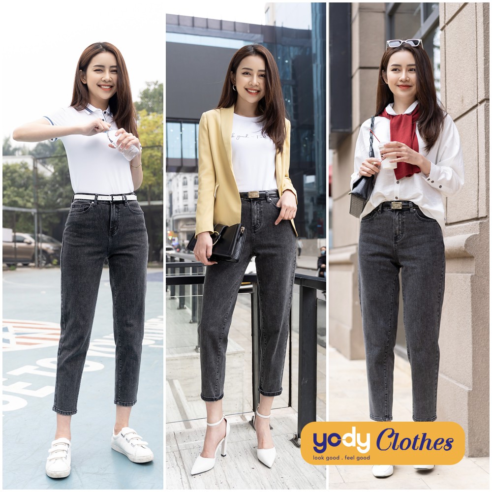 Quần jeans baggy nữ YODY lưng cao tôn dáng màu đen khói QJN3126