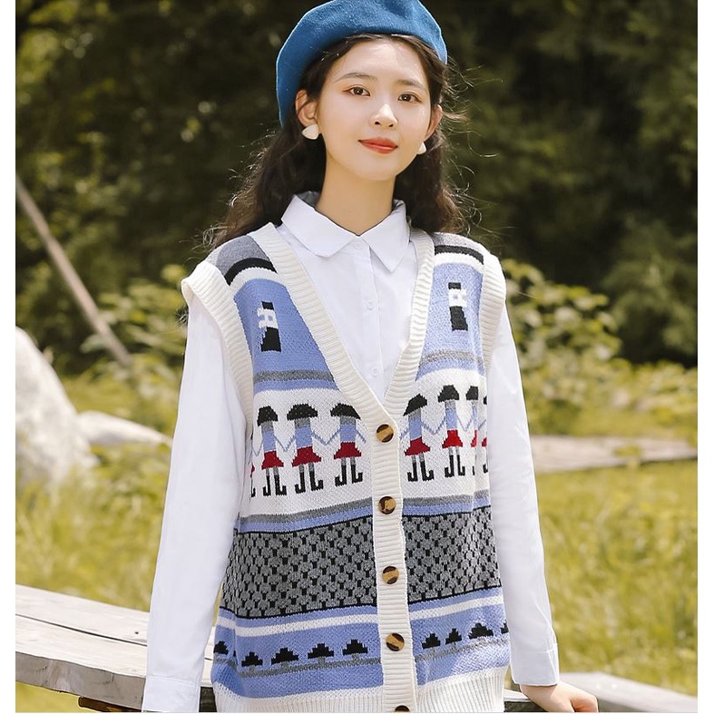 Gile Len Nữ GUMAX, Áo Len Gile Nữ Dáng Rộng Họa Tiết Hình Người Hàng Quảng Châu Cực Đẹp | BigBuy360 - bigbuy360.vn