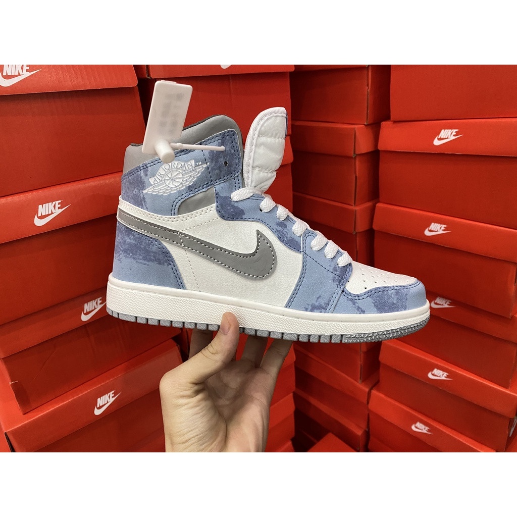 Giày sneaker JORDAN 1 HYPER xanh nỉ cổ cao Hot trend nam nữ, Giày thể thao JD1 xanh nỉ dùng đi học,tập gym,chạy bộ