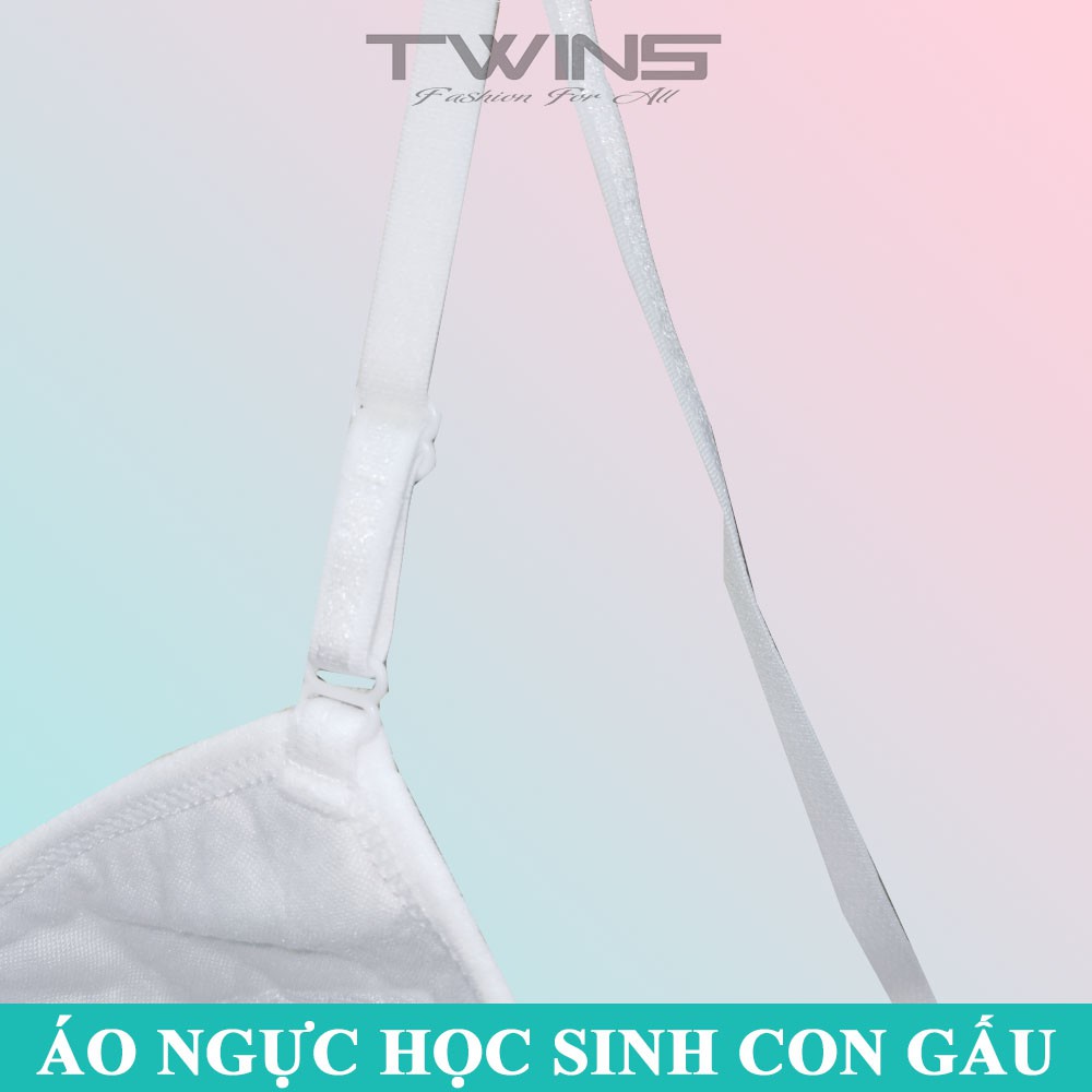 Áo ngực không gọng nữ chất cotton mút mỏng mềm mịn thấm hút mồ hôi in hình gấu cho học sinh cấp 2, cấp 3 size 32-34-36