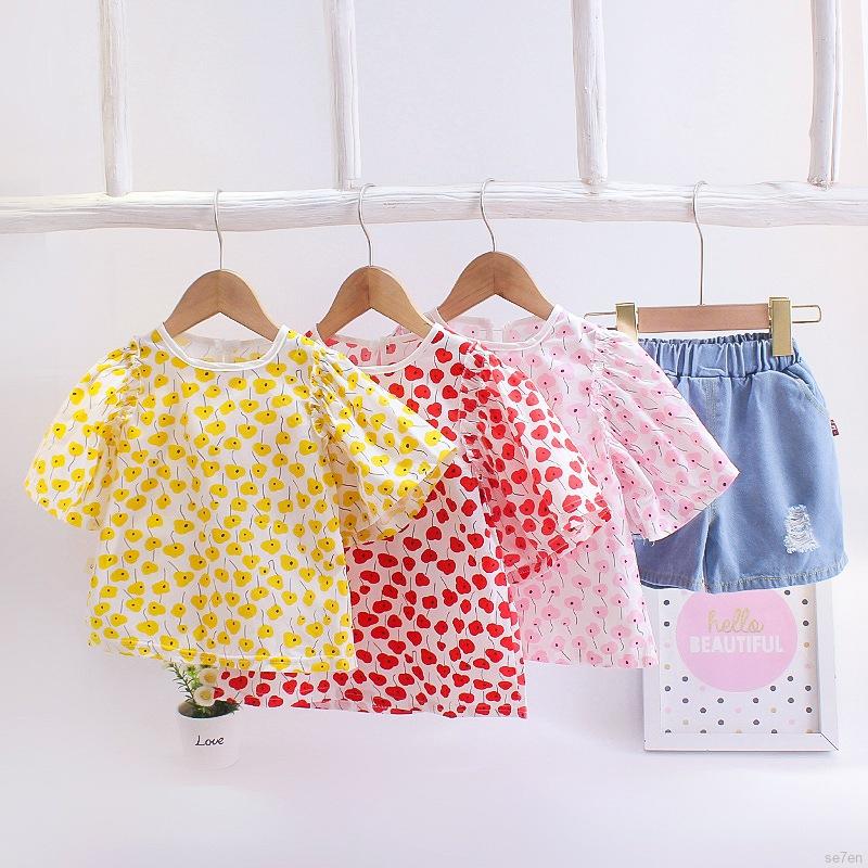 Set Áo Thun Ngắn Tay Và Quần Short Denim Cho Bé Gái 6 Tháng-4 Tuổi
