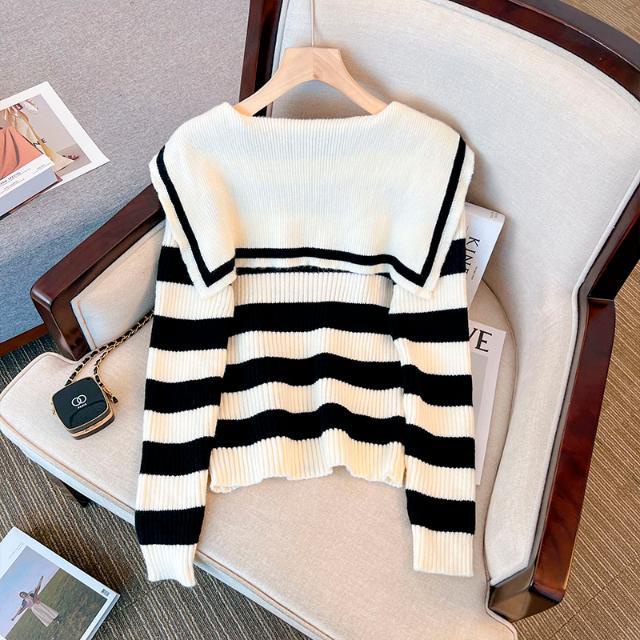 Áo Sweater Dệt Kim Tay Dài Cổ Thủy Thủ Kẻ Sọc Dễ Thương  tao bao
