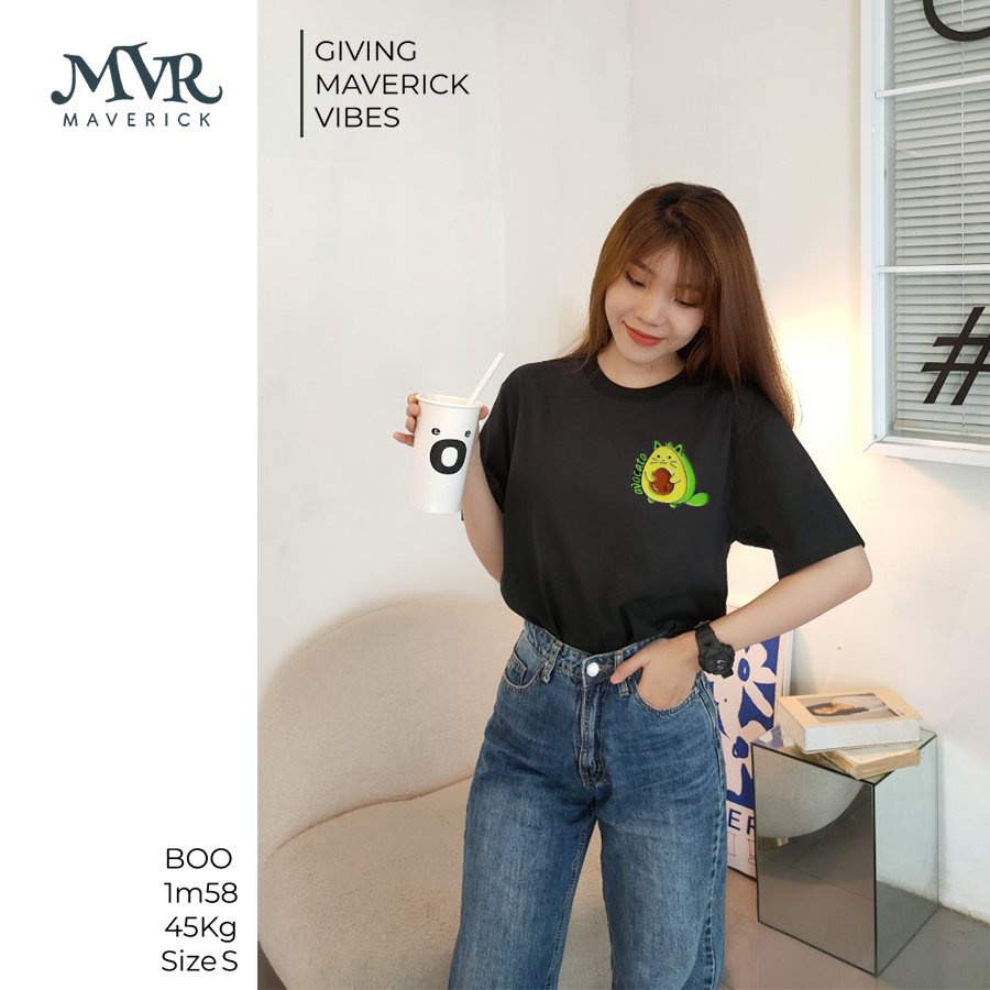 Áo thun nữ tay lỡ Cotton thoáng mát Avocato logo bơ mèo dễ thương MVR KK3917