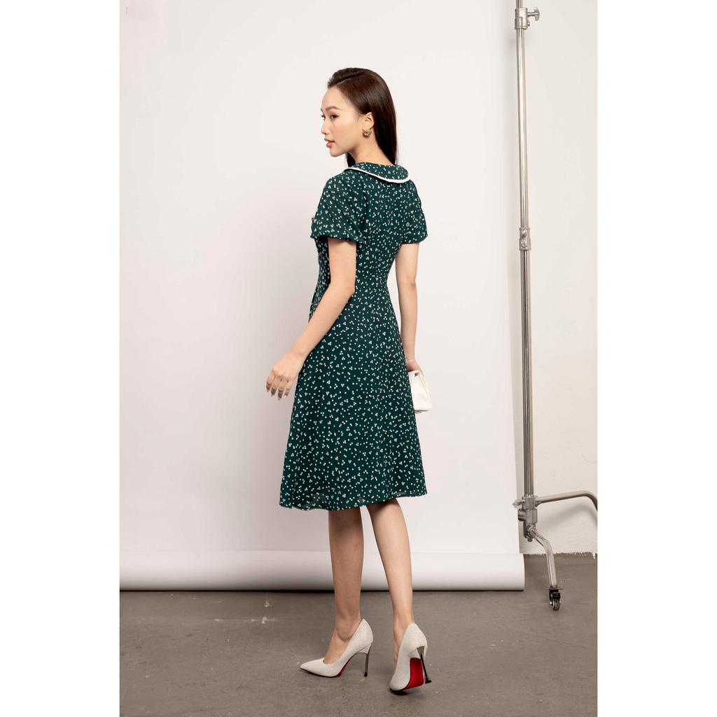 Đầm dáng xòe, tay bồng, cổ buộc nơ, viền cổ màu trắng MMOutfit M-DA061121347