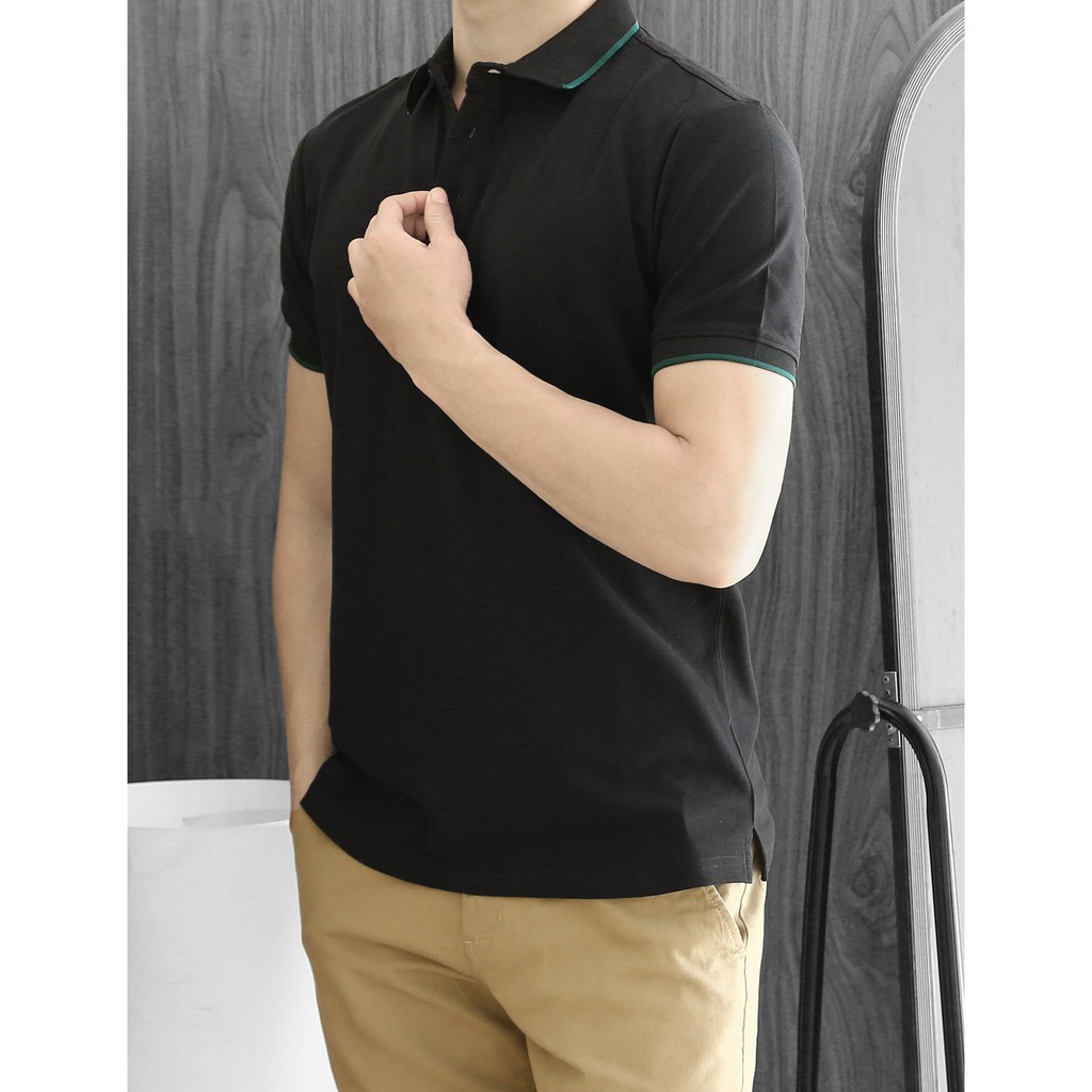 Áo Polo nam cao cấp Đen line xanh