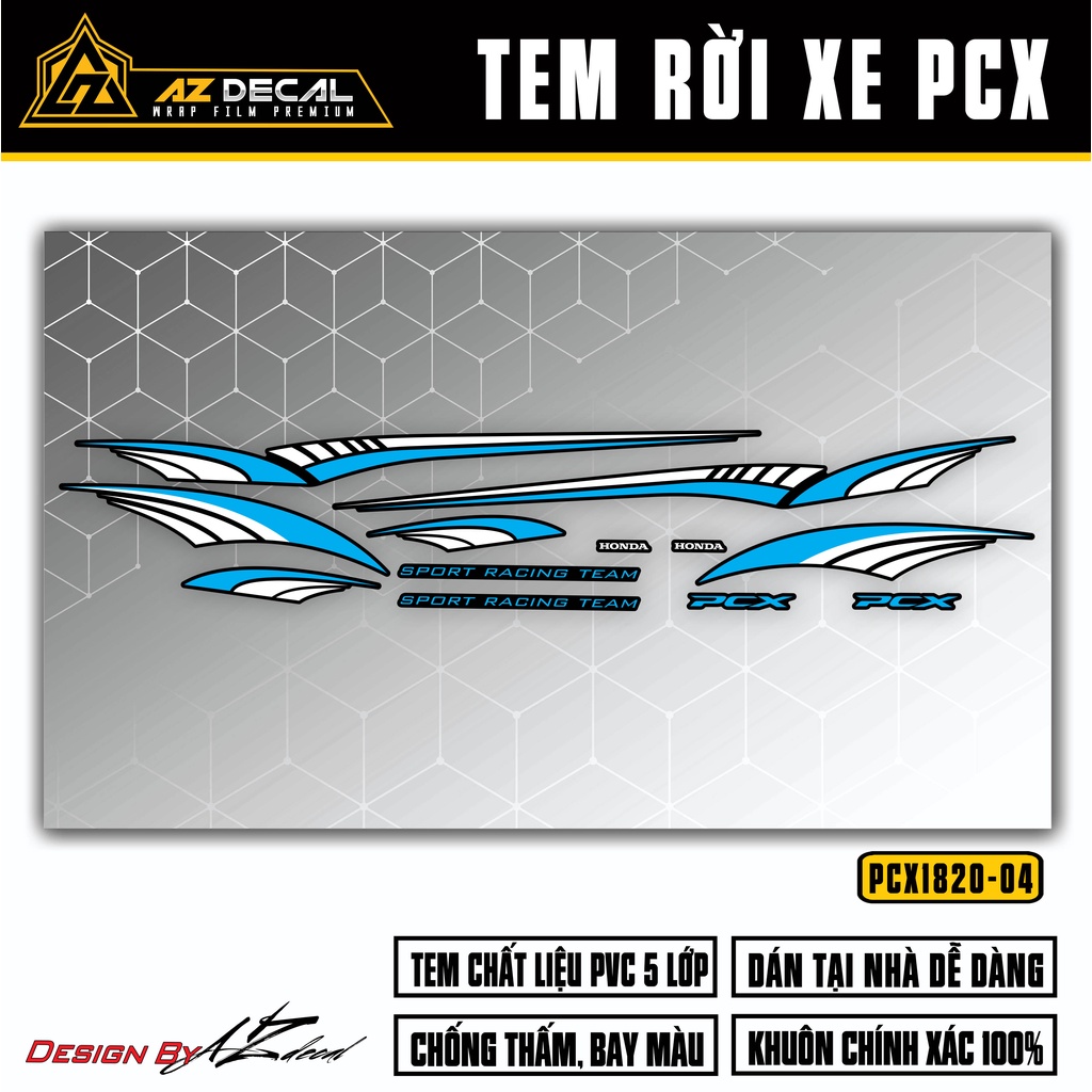 Tem Rời Dán Xe PCX 125 150 160 Mẫu Sport Racing | PCX-04 | Decal Chế Dán Xe Máy PCX Chống Nước Bền Màu