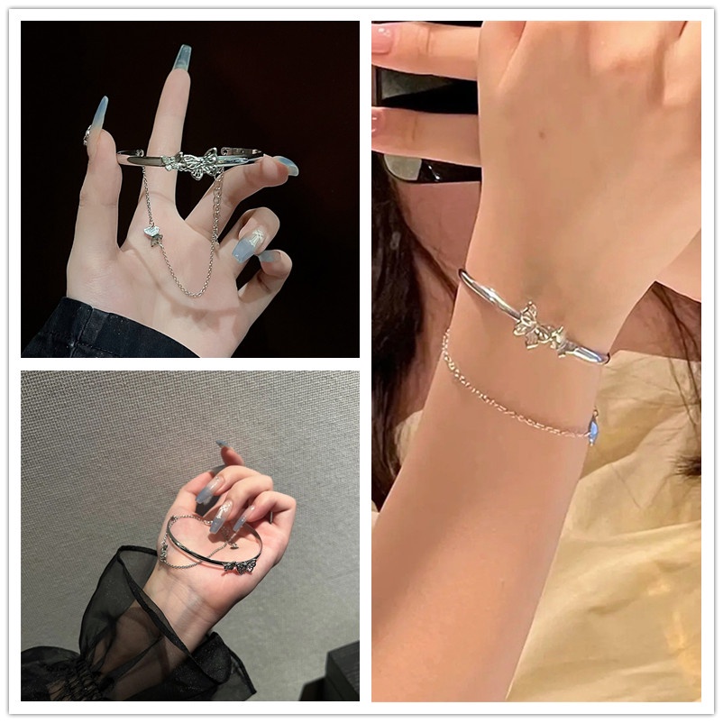 Vòng Tay Hai Lớp Mặt Hình Bướm Bằng Kim Loại Đơn Giản Thời Trang Hàn Quốc Cá Tính Dành Cho Bạn Nữ
