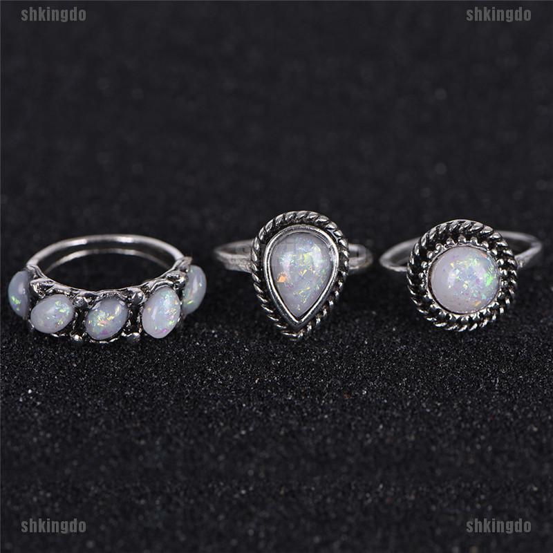 Set 8 Nhẫn Đính Hôn Mạ Bạc Có Đính Đá Opal Cho Nữ