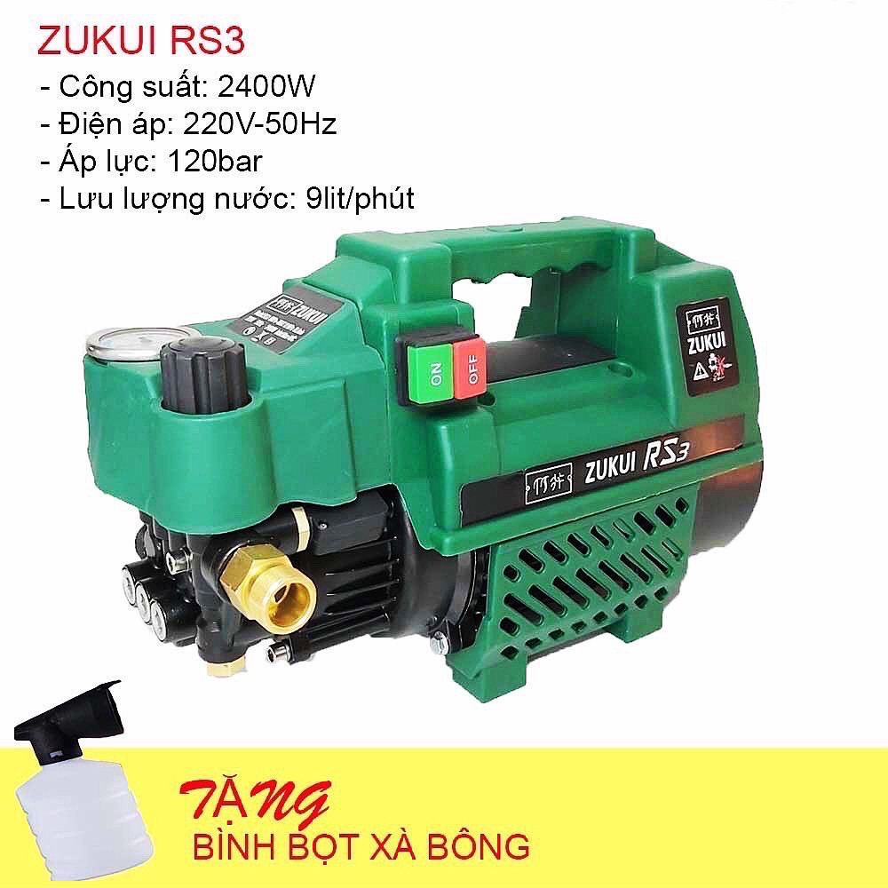 (HÀNG HÓT) MÁY RỬA XE ZUKUI RS3 2400W DÒNG CÓ CHỈNH ÁP + KÈM BÌNH XÀ PHÒNG TIÊN LỢI
