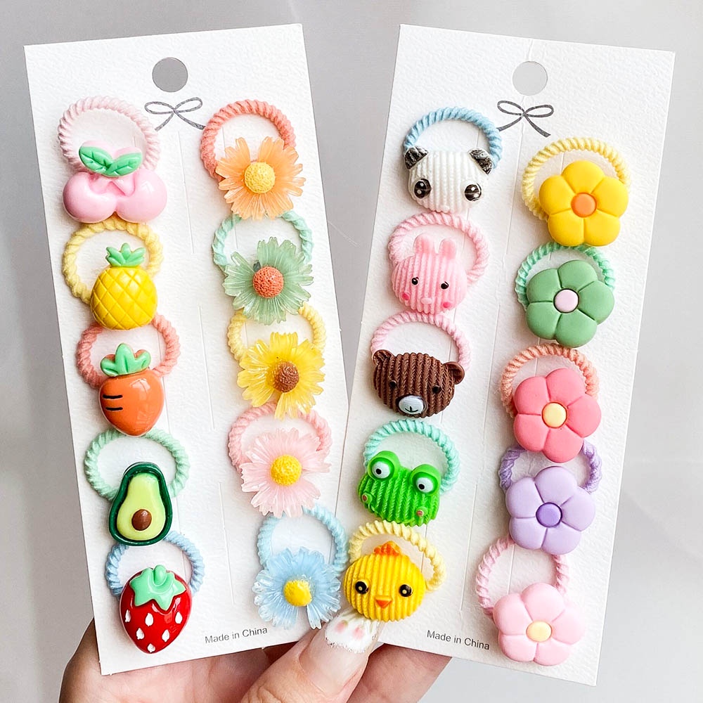 RainBow Bows Set 10 Dây Cột Tóc Co Giãn Đính Hoa Mini Dễ Thương Cho Bé Gái