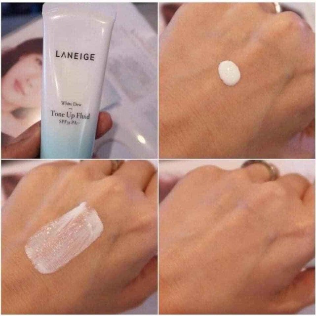 Bộ đôi dưỡng trắng Laneige White Dew ToneUp Fluid 10ml & Laneige White Dew Milky Cleanser 10ML