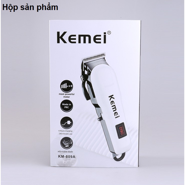 Tông đơ cắt tóc không dây Kemei KM-809A lưỡi cắt kim loại tặng kèm 4 lược căn độ dài màn hình LCD