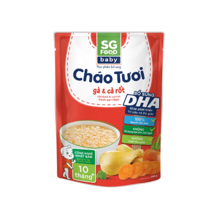 Thùng 30 gói cháo tươi Sài Gòn food dành cho bé 10 tháng (đủ vị)