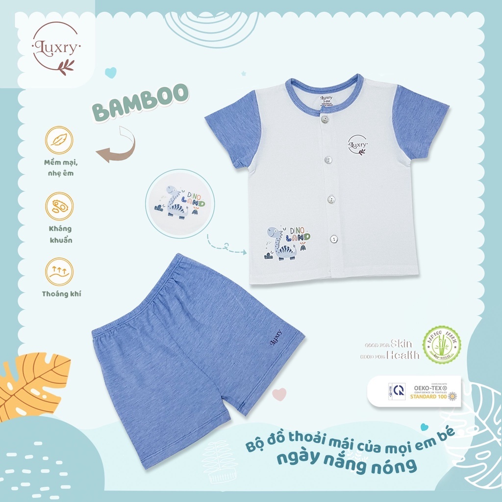 Bộ quần áo cộc tay cài thẳng phối Luxry siêu mát và đáng yêu dành cho bé từ 0 đến 3 tuổi
