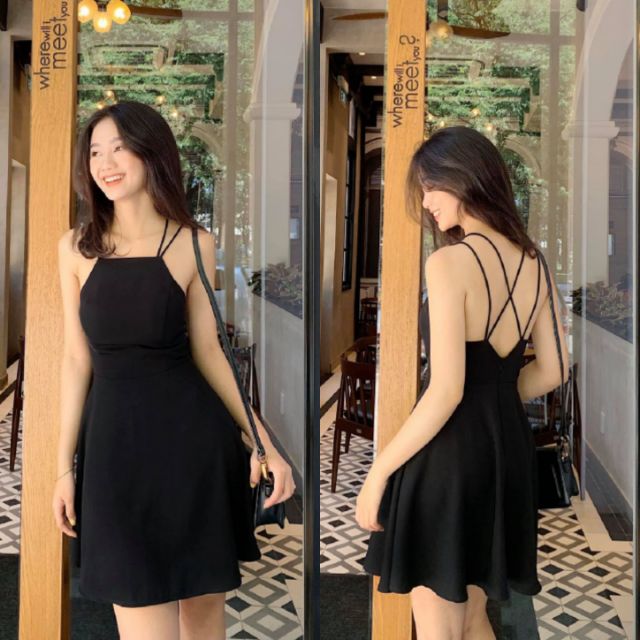 Đầm cổ yếm đan dây lưng