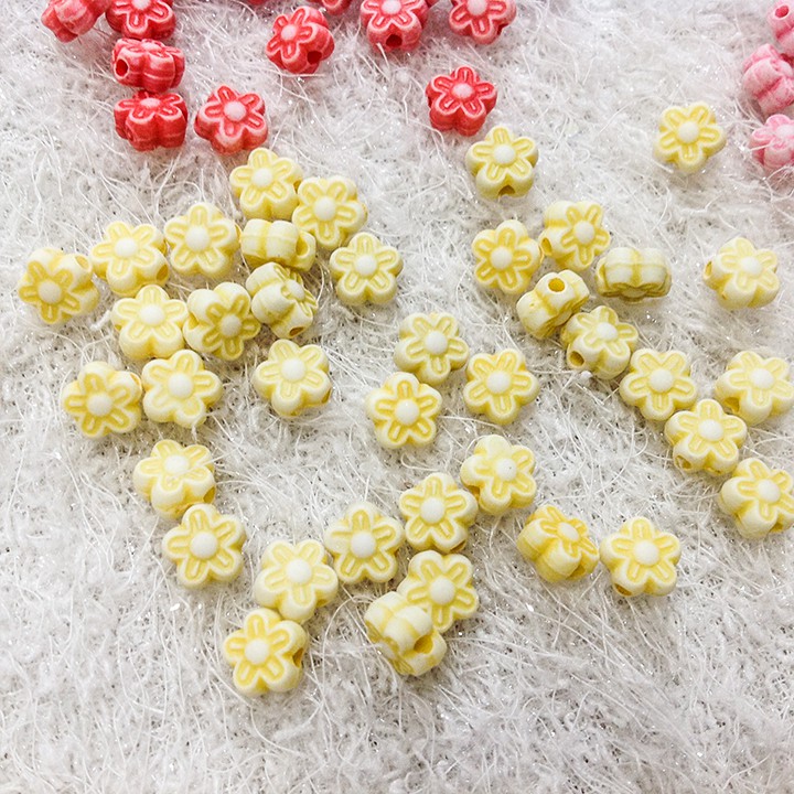 Cườm nhựa hoa mai 3d nhiều màu làm vòng tay dễ thương hạt bông size 6mm trang trí handmade
