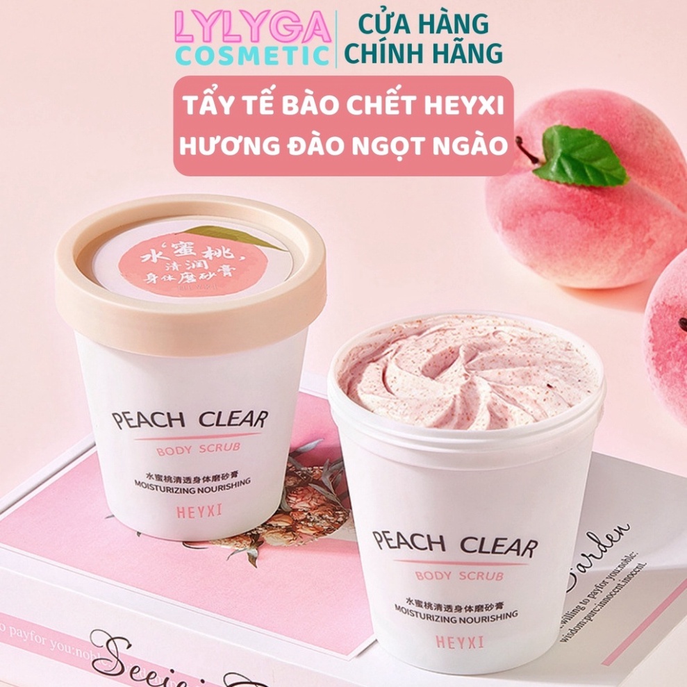 Tẩy tế bào chết body HEYXI Hương Đào Peach Clear 200ml Tẩy da chết toàn thân da dầu da mụn nhạy cảm tại nhà TT03