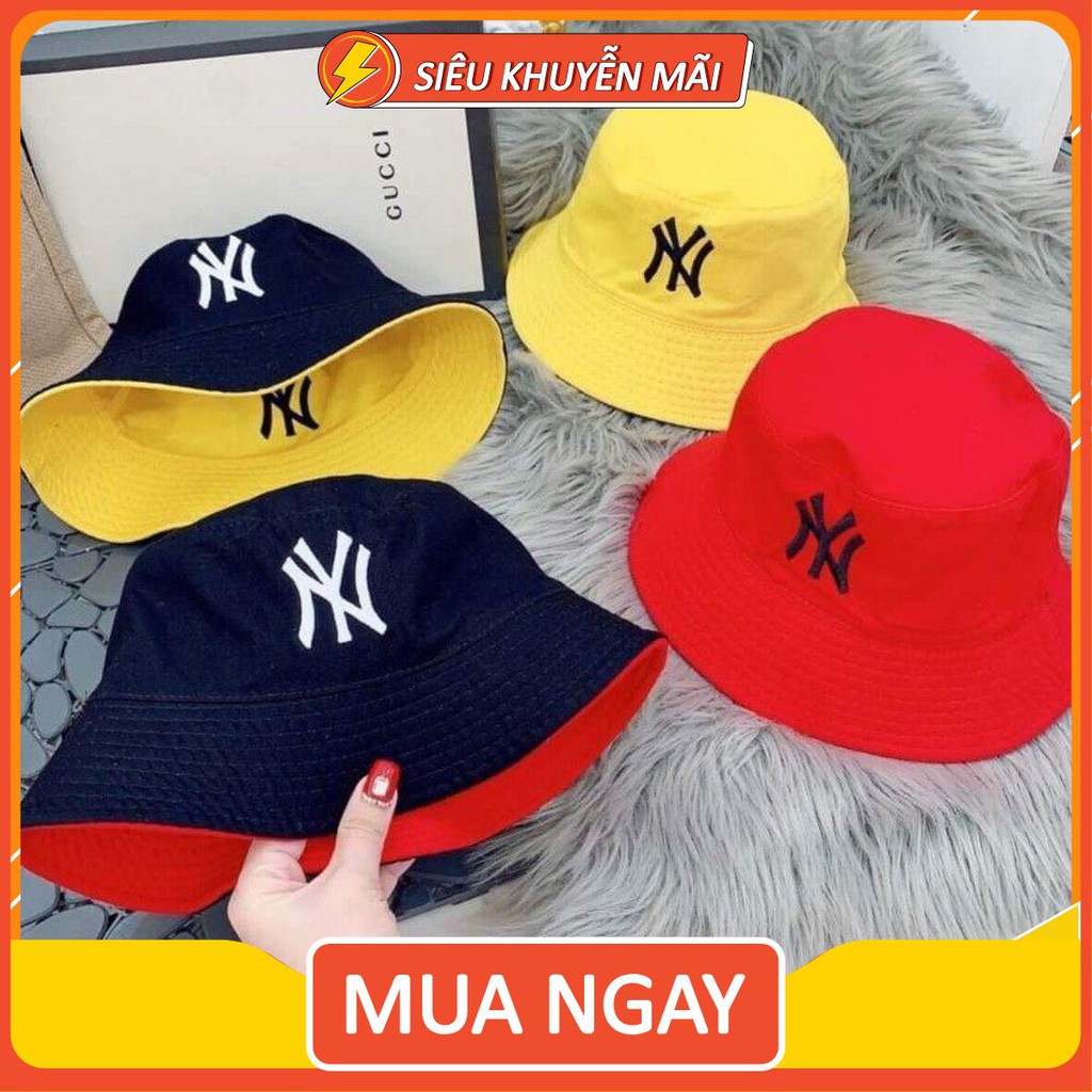 Nón bucket (freeship) Mũ tai bèo tròn vành phong cách Ulzzang Unisex 2 Mặt in NY