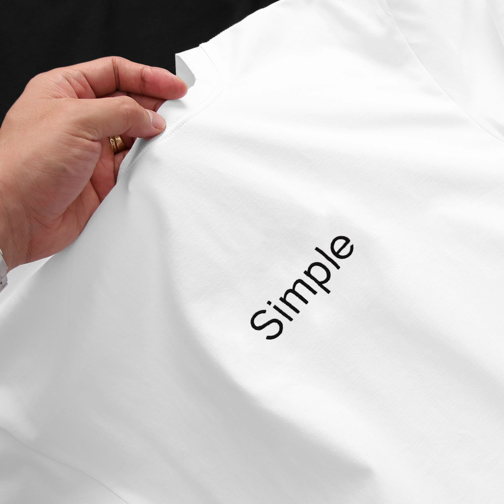 Áo thun trơn, tshirt thêu chữ simple cổ tròn SAT SP-07 unisex, vải cotton mềm mịn, dày dặn, trẻ trung chuẩn form
