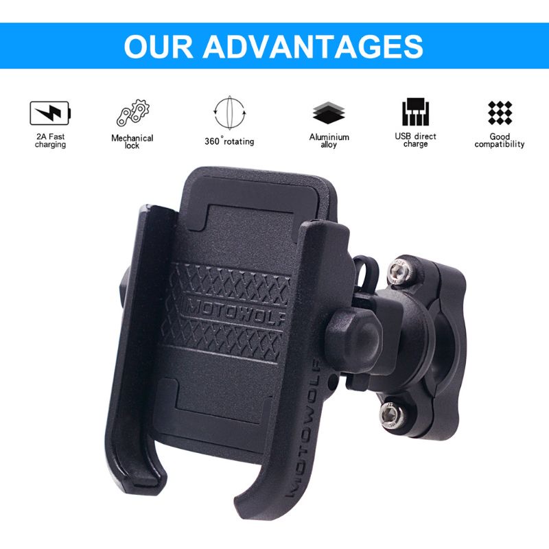 Giá Đỡ Điện Thoại Kiêm Sạc Usb Bằng Kim Loại Chống Trượt Gắn Xe Máy