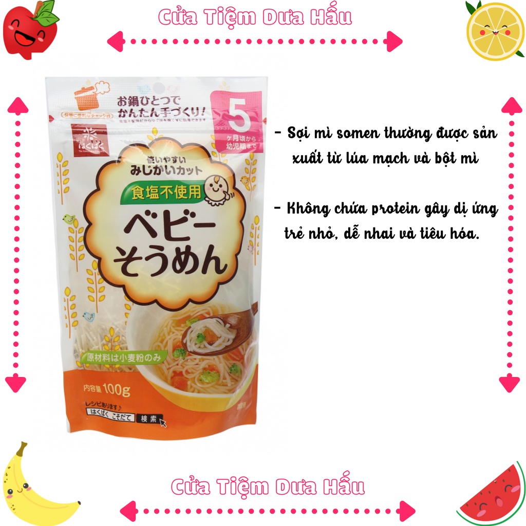 Mì Somen Hakubaku 100g cho trẻ từ 5 tháng tuổi,7 Tháng, 9 Tháng, Mì ăn dặm cho bé - Baby Galaxy Officia