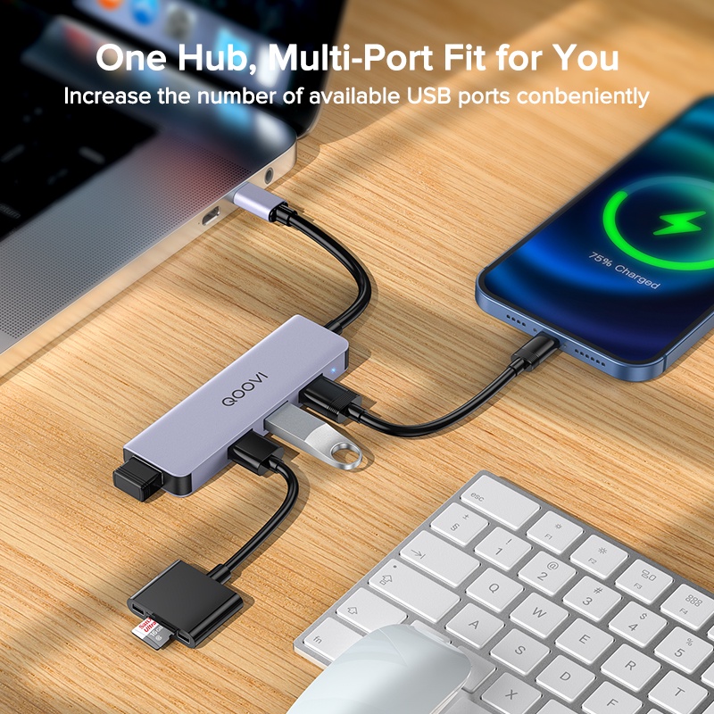 Hub chuyển đổi QOOVI 4 cổng USB C 3.0 truyền dữ liệu thích hợp cho Macbook Pro iPad Air