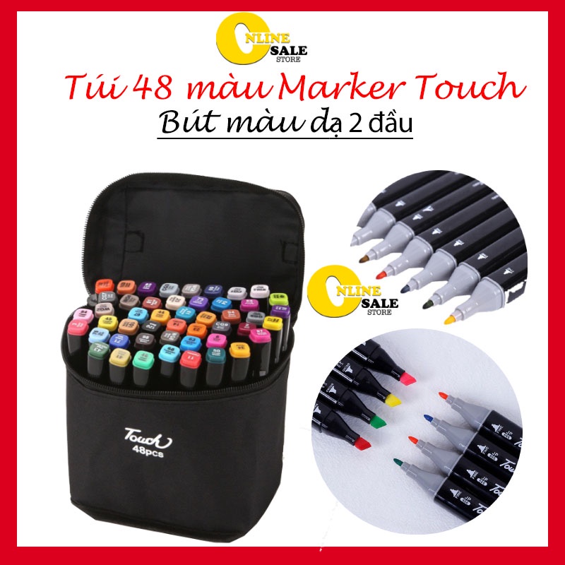 [Mới] Bút màu vẽ Marker Touch 48 màu kèm túi vải họa cụ tô màu dạ vẽ tranh anime, phù hợp sinh viên, học sinh, văn phòng