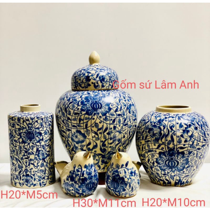 Lọ Hoa Men Lam Vẽ Tay Thư công Bát Tràng.