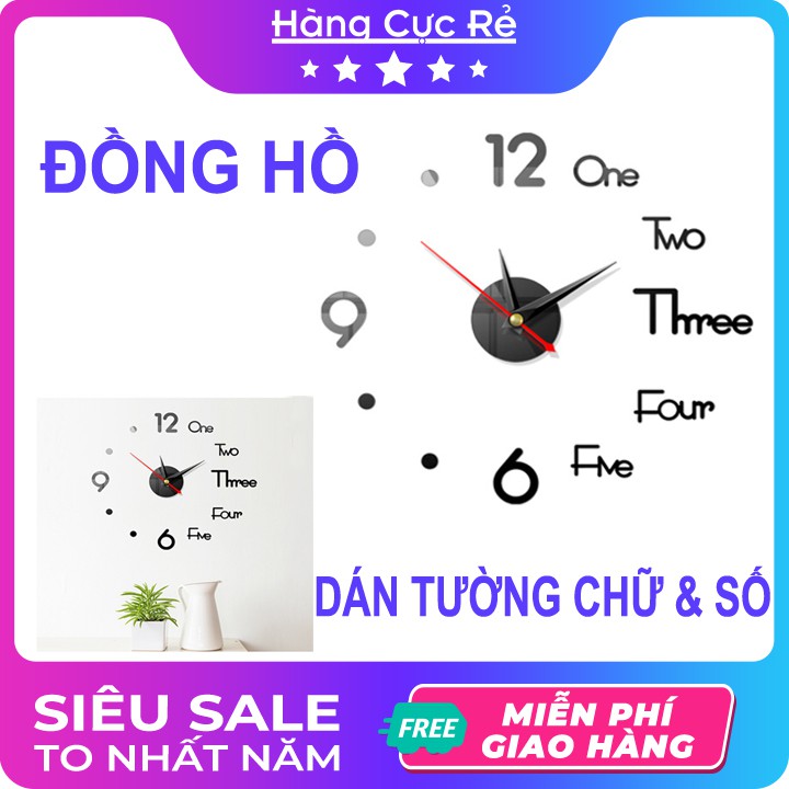 Đồng hồ dán tường treo tường sang trọng ❣️Freeship❣️ Đồng hồ trang trí mới độc lạ, số to DIY Style - Shop Hàng Cực Rẻ