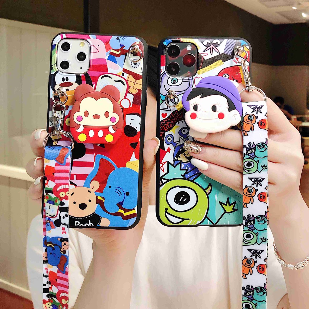 Ốp điện thoại họa tiết quỷ Disney có dây đeo dài cho Samsung A10 J6 J8 Plus A50 A9 2018 A750 M20 M30 A20 A30