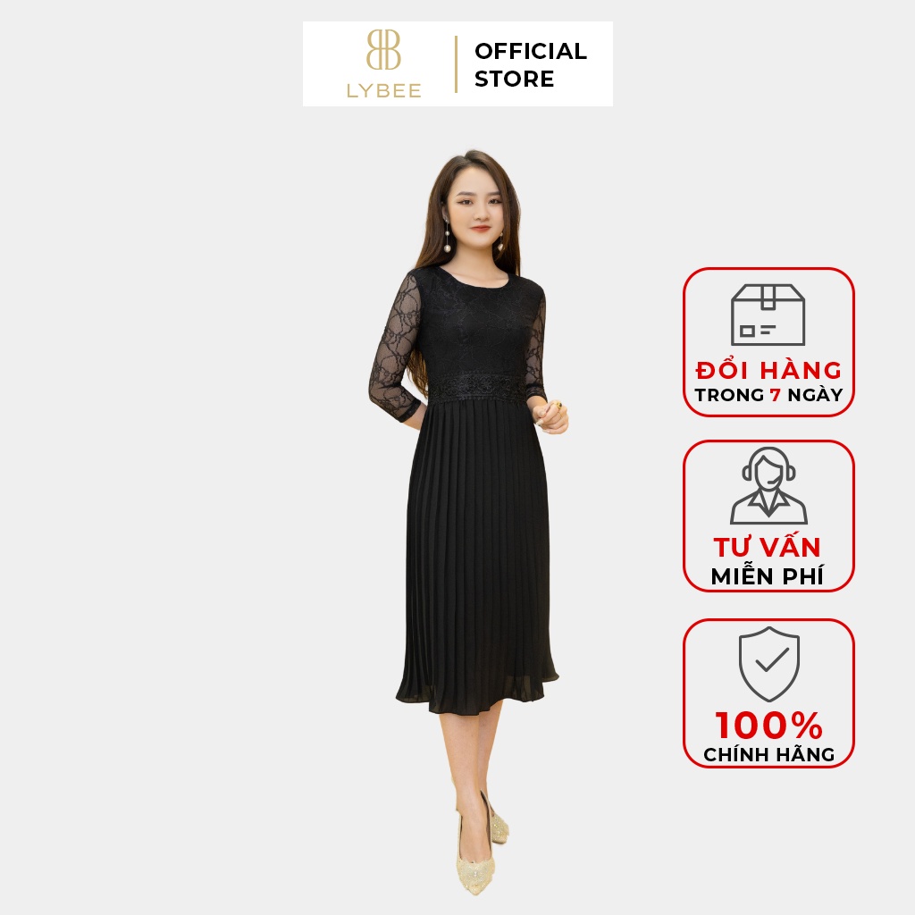 Đầm thiết kế trung niên LYBEE chất lụa phối ren cao cấp LV670