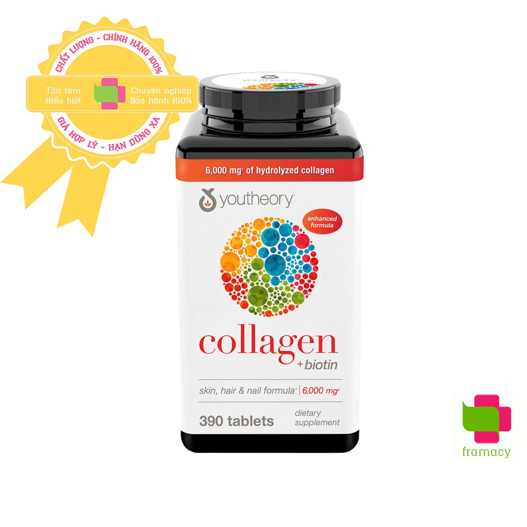 Viên uống Collagen và Biotin Youtheory, Mỹ (390v) giúp làm đẹp da, móng chắc khỏe, tóc óng mượt