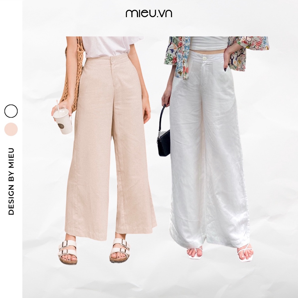 Quần ống rộng linen xòe lưng thun - HA22 MIEU - HA22