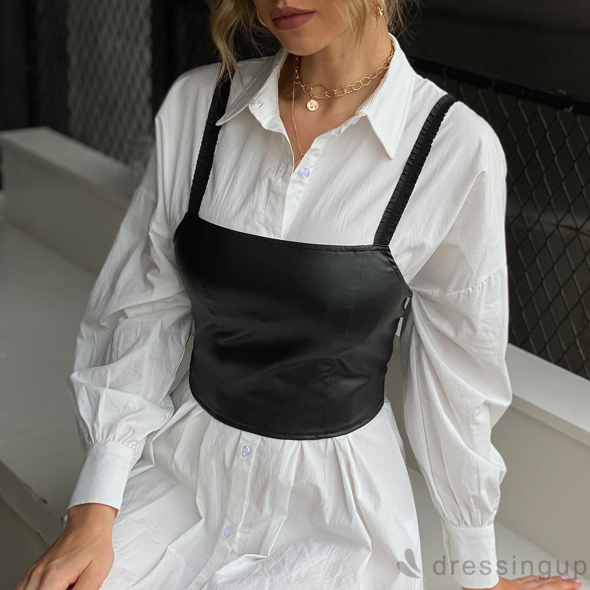 Áo Hai Dây Bằng Da Pu Màu Trơn Kiểu Dáng Gợi Cảm Dành Cho Nữ | BigBuy360 - bigbuy360.vn