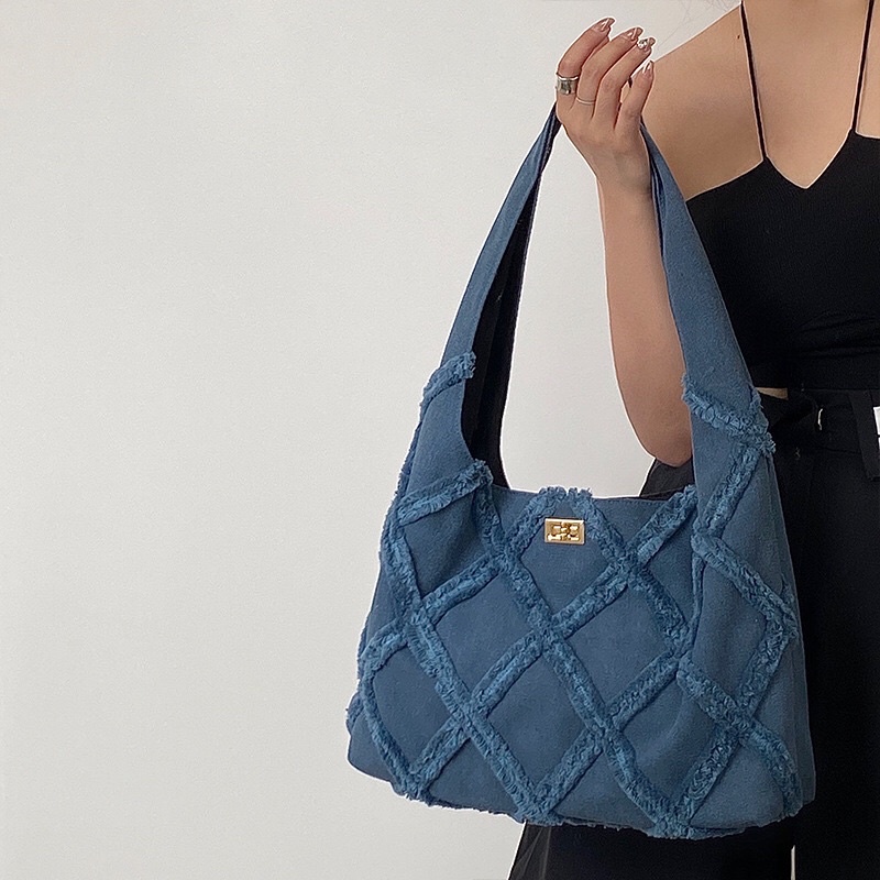 [SẴN] Túi tote denim Vintage 90s_túi vải màu denim cổ điển