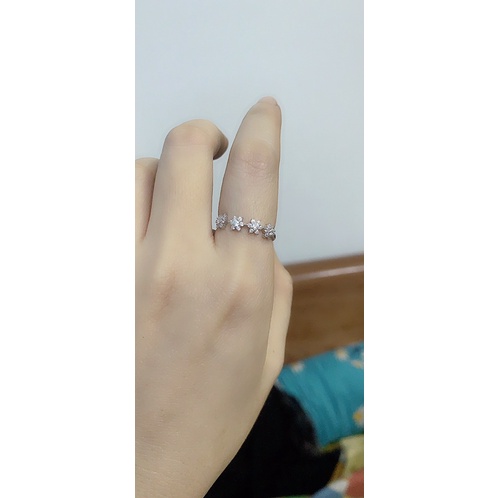 Nhẫn bạc thật mạ vàng trắng đá hoa freesize