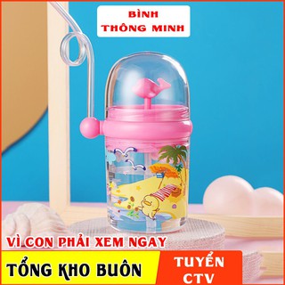 Bình uống sữa thông minh cho bé trai và bé gái chống sặc hình cá heo phun nước E100